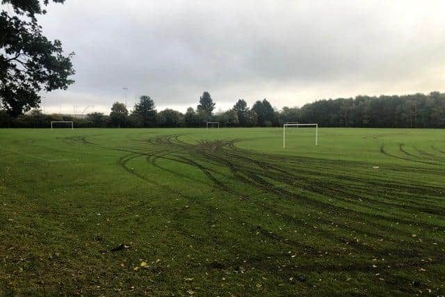 Damage done to the pitch by vandals