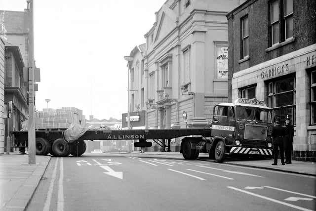 A lorry blocking the road in Bedford Street in 1973. Photo: Bill Hawkins.
