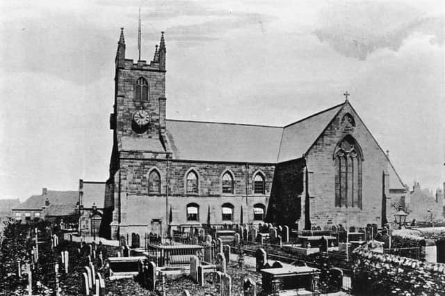 Picture of what is now called Sunderland Minster, date unknown. Not all of these headstones are still visible.