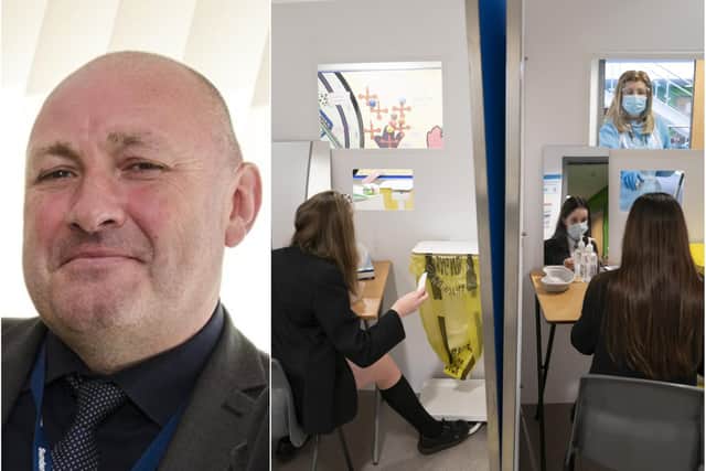Simon Marshall, left, director of education services at Together for Children, has encourage all parents to take up the offer of having their children tested for coronavirus. The Press Association picture, right, was not taken in Sunderland.