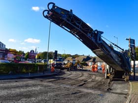 Resurfacing work taking place at the Barnes gyratory in 2019