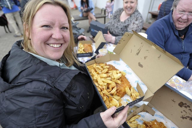 Leanne Swan, 45, can't wait to enjoy her fish and chips. 

Picture by FRANK REID