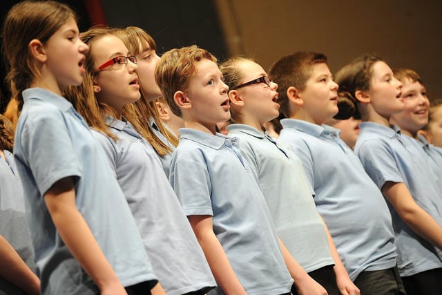 Pupils from Sinclairtown Primary school, Kirkcaldy on stage in 2013