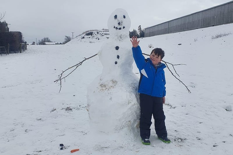 A giant snowman was built just outside Wooler. Picture: Sarah Aisbitt