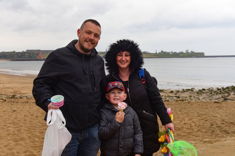 Andrew Lough with Fiona Liddle and Harry (5) at South Shields on Monday.