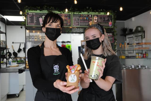 Mother and daughter Sam and Millie Johnston owners of Lucky Cat Boba, Park Lane, Sunderland.