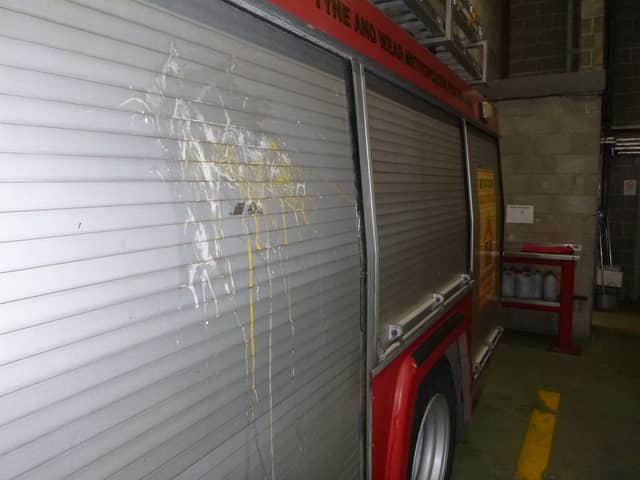 Tyne and Wear Fire and Rescue Service shared this photo of its appliance after it was attacked with eggs during a call out in Hetton.