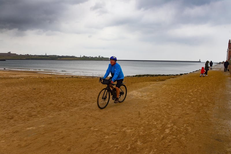 Cyclist at South Shields on Monday.
