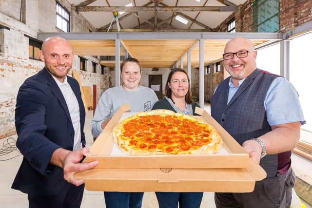 L-R: Richard Marsden, managing director of BDN; Sarah Kilby, group operations manager at Scream for Pizza, Victoria Featherby, owner of Scream for Pizza; and Councillor Graeme Miller, leader of Sunderland City Council.