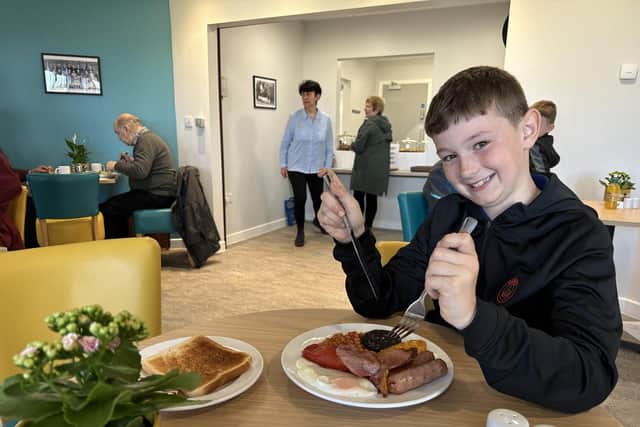 Austin Smithson, nine, from Easington Lane, was one of the first to tuck into a miner's breakfast at the cafe