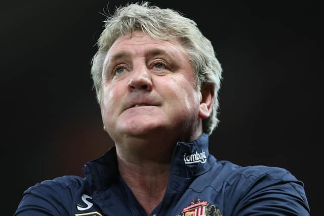 MANCHESTER, ENGLAND - NOVEMBER 05:  Steve Bruce of Sunderland watches from the touchline during the Barclays Premier League match between Manchester United and Sunderland at Old Trafford on November 5, 2011 in Manchester, England.  (Photo by John Peters/Manchester United via Getty Images)