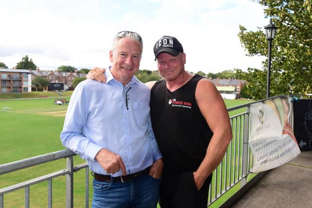 Fitness Bank owner Mark Banks (right) saved the life of Andy Trafford (left) by performing CPR on him after he collapsed while playing squash at Ashbrooke Sports Club.
