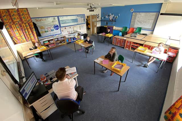 Social distancing at Seaburn Dene Primary School. Picture by FRANK REID
