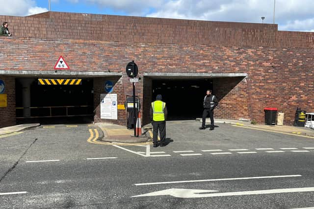 Security were stood outside of the multi-storey car park as filming took place.