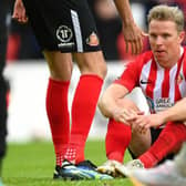 Sunderland player Grant Leadbitter reacts dejectedly after the Sky Bet League One Play-off Semi Final 2nd Leg match between Sunderland and Lincoln City  at Stadium of Light on May 22, 2021 in Sunderland, England. (Photo by Stu Forster/Getty Images)