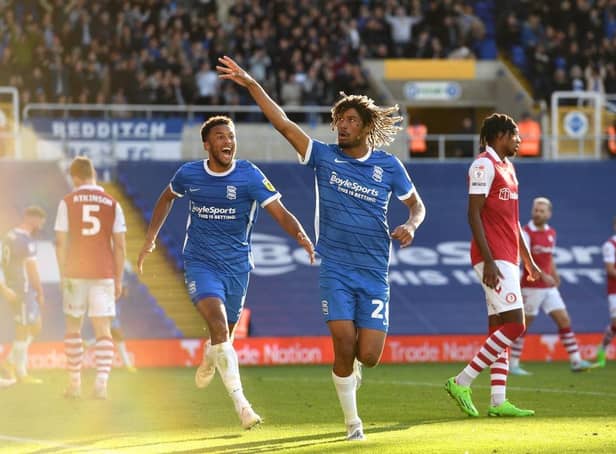 Dion Sanderson after scoring for Birmingham against Bristol City. (Photo by Tony Marshall/Getty Images)