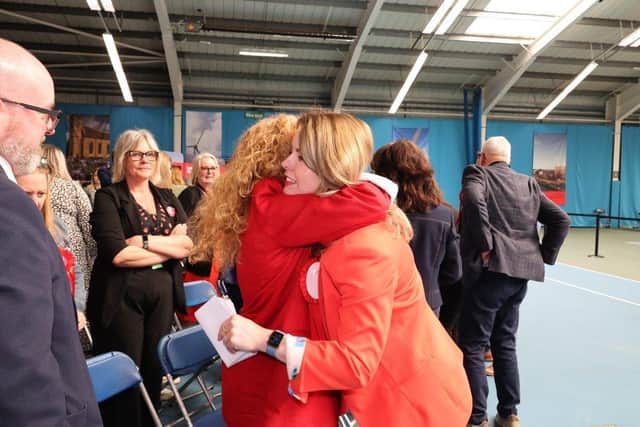 Dated: 03/05/2024Labour candidate Kim McGuinness celebrates after winning the North East Mayor election at Silksworth Centre in Sunderland this afternoon (FRI).See Mayoral Elections round-up