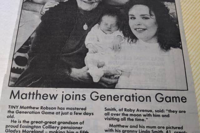 The family featured in the Sunderland Echo in October 1996 when Matthew was born
