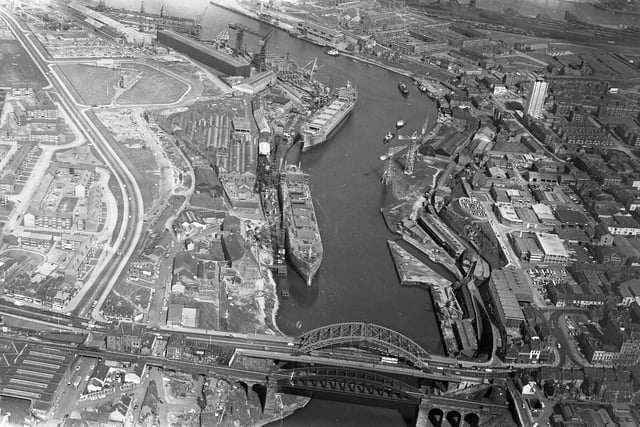 An undated aerial view of the shipyards.