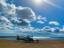 Air ambulance crew at Roker Beach, Sunderland