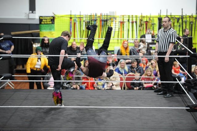 A body slam as Contract Professional Wrestling put on a demonstration at Sunderland Comic-Con.