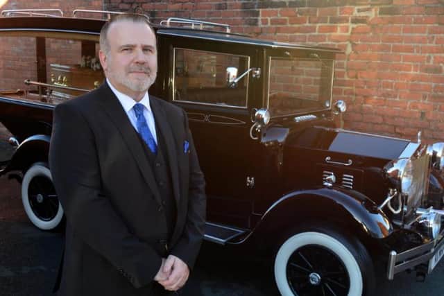 Opening of Manor House Funerals on Sea Road. Director Stephen Corpe with the vintage hearse.