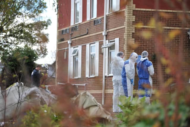 Police and Fire investigators at the scene of fatal fire, Manor House Care Home, Easington Lane.