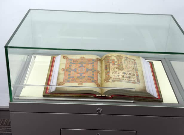 A facsimile of the Lindisfarne Gospels as seen in the Elephant Tea Rooms in Sunderland.