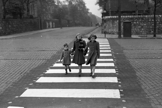 School children on a zebra crossing in the Ryhope Road/Mowbray Road area in 1952.