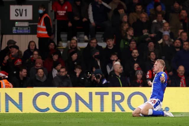 BOURNEMOUTH, ENGLAND - DECEMBER 11: Jan Paul Van Hecke of Blackburn Rovers celebrates scoring the second goal during the Sky Bet Championship match between AFC Bournemouth and Blackburn Rovers at Vitality Stadium on December 11, 2021 in Bournemouth, England. (Photo by Warren Little/Getty Images)