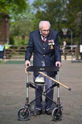 Captain Tom Moore, 99. (Photo by JUSTIN TALLIS/AFP via Getty Images)