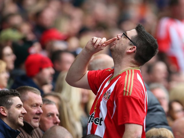 A Sunderland supporter reacts during the Premier League match between Sunderland and Chelsea at the Stadium of Light on May 7, 2016.