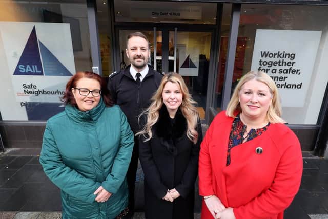 (from left) Coun Claire Rowntree; Community chief inspector Neil Hall; Northumbria Police and Crime Commissioner, Kim McGuinness, and Sharon Appleby, Chief Executive of Sunderland Business Improvement District