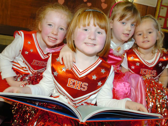 Charlotte Woods, Laura May Watt, Holly Robson and Millie Beston enjoying World Book Day at Hill View Infants School in 2009.