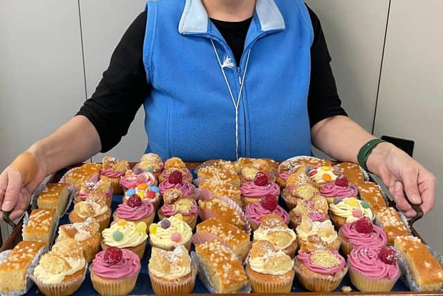 Wendy Boulton who spends hours baking cakes for volunteers, as a treat while they sort through donated items for Ukraine.