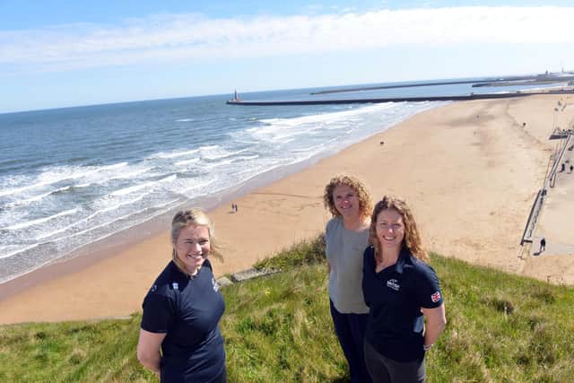 (from left) World Triathlon Championship Series regional manager NE Sam Morgan-Nicholson; Sunderland Council senior manager health and wellbeing Victoria French and Event Director for 2023 World Triathlon Championship Series Sam Allen