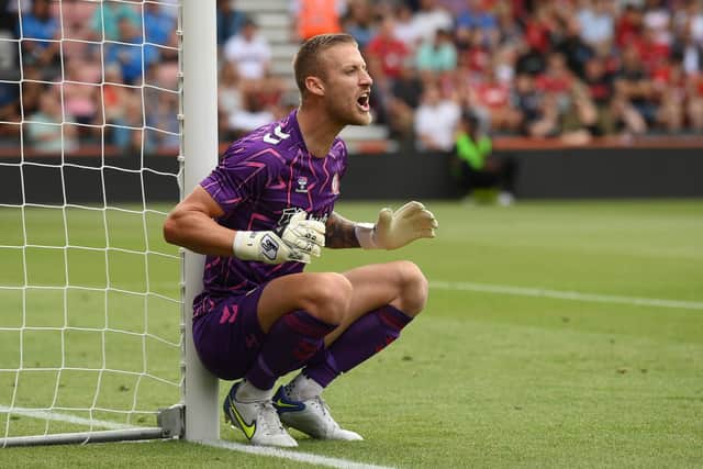 BOURNEMOUTH, ENGLAND - JULY 23: Daniel Bentley of Bristol City lines up his wall during a Pre-Season Friendly between AFC Bournemouth and Bristol City at Vitality Stadium on July 23, 2022 in Bournemouth, England. (Photo by Mike Hewitt/Getty Images)