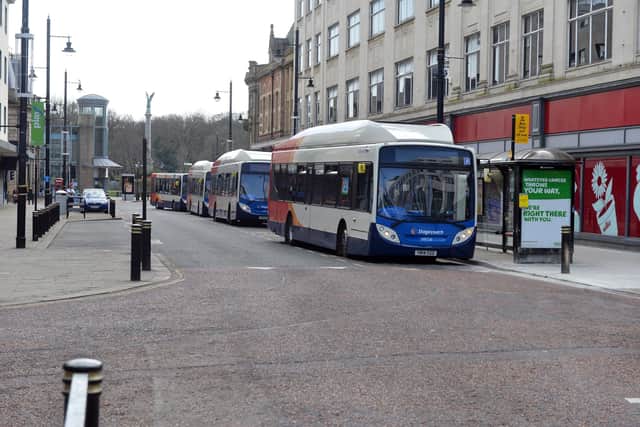 Buses in a quiet Fawcett Street during the first national lockdown.
