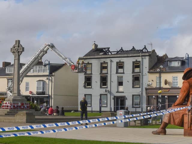 North Terrace, pictured in the aftermath of the blaze at the Harbour View Hotel, as a cordon remained in place.