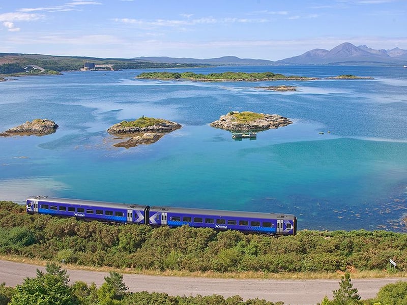 A train approaching Kyle of Lochalsh, on the Kyle line.