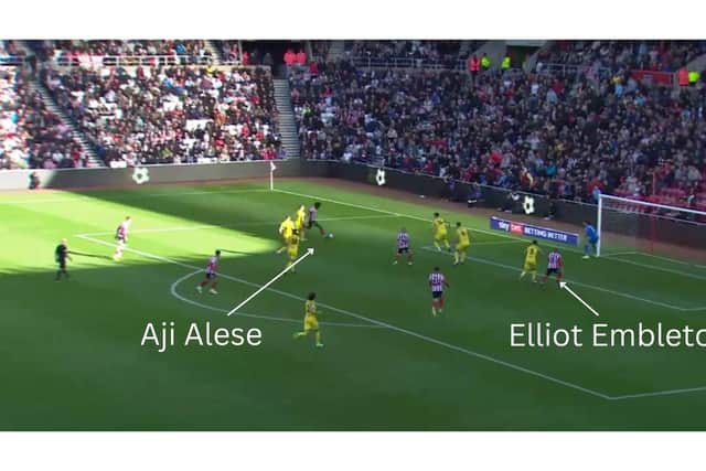 Figure Two: Aji Alese crosses the ball for Elliot Embleton.