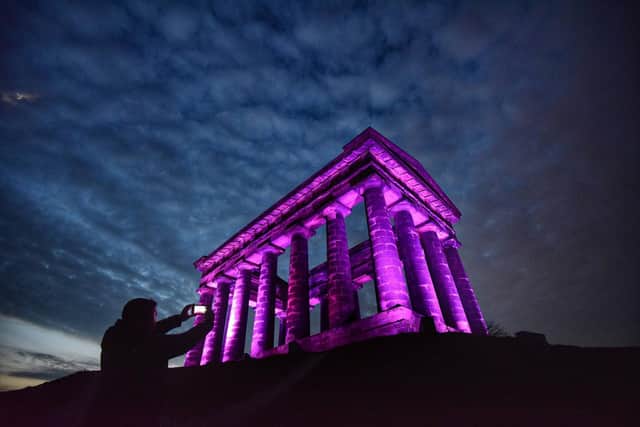 Penshaw Monument lit up as a mark of respect to Prince Philip. Pictures by North News and Pictures