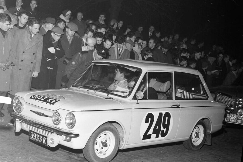 Monte Carlo Rally Drivers Start from Glasgow - Ernest Hunt in Hillman Imp in 1964.