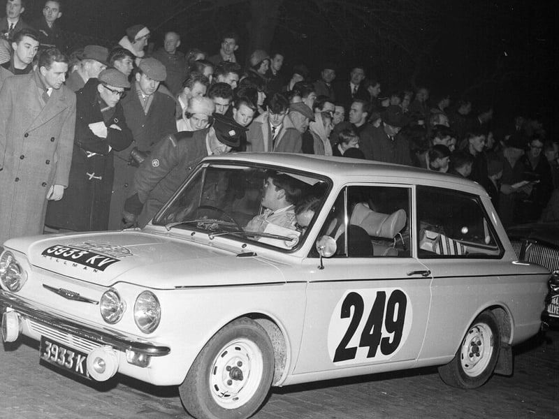 Monte Carlo Rally Drivers Start from Glasgow - Ernest Hunt in Hillman Imp in 1964.