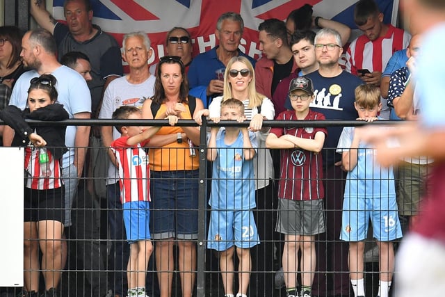 South Shields and Sunderland fans mix during their pre-season friendly game. The Black Cats won the match 4-3 thanks to a Chris Rigg winner.