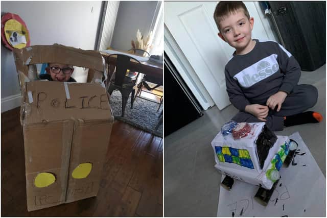 Five-year-old Myles Heslop (left) and Jack Kennedy with their designs