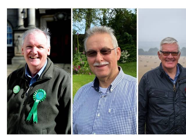 (l-r) David Herbert (Green Party), Philip Toulson (Labour Party) and Stan Wildhirt (Conservative Party)