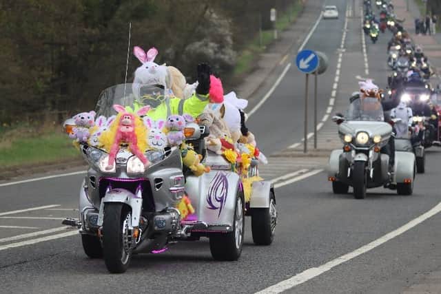 The cavalcade on the roads with the 'Easter bunny' taking the lead. Photo: Arron Gilbraith.