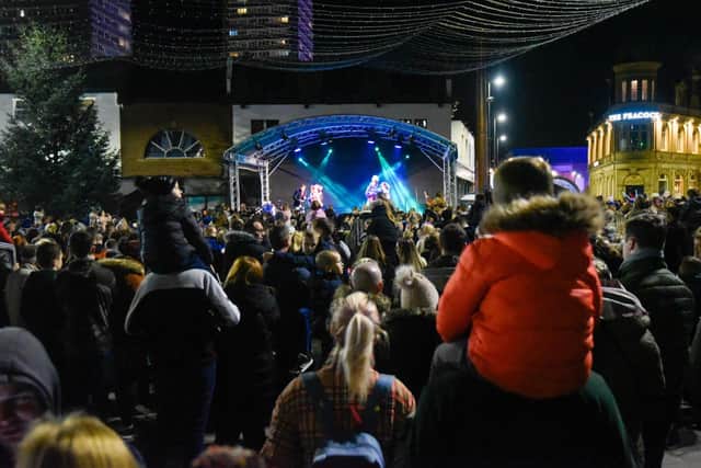 Dated: 18/11/2021
SUNDERLAND CHRISTMAS LIGHTS SWITCH ON 

Crowds gathered in Sunderland City Centre this evening to watch a programme of local choirs, live music and panto stars marking the official start of the city's festive season.
The Christmas Lights Switch On Event in Keel Square. 



Crowds at last year's Switch On