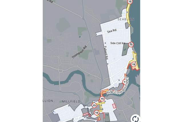 Map of Sunderland showing the active ride zones for the e-scooters. Photo: Neuron.